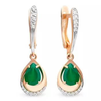 Серьги с агатом и фианитами из красного золота 585 пробы