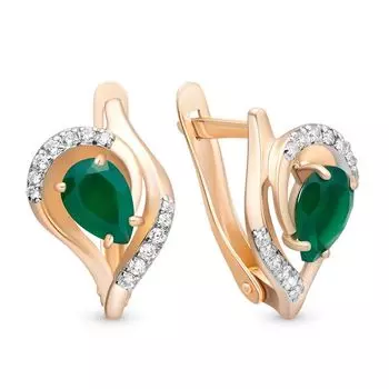 Серьги с агатом и фианитами из красного золота 585 пробы