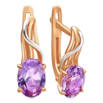 Серьги с александритами синтетическими из красного золота 585 пробы