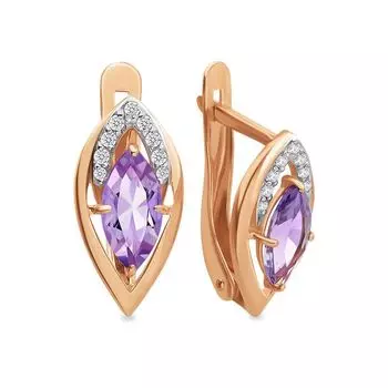 Серьги с александритом синтетическим и фианитами из красного золота 585 пробы