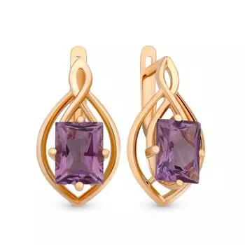 Серьги с аметистами из красного золота 585 пробы