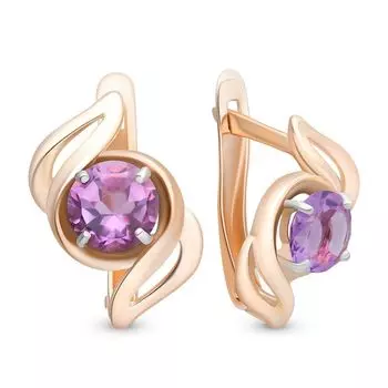 Серьги с аметистами из красного золота 585 пробы