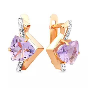 Серьги с аметистом и фианитами из красного золота 585 пробы