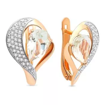 Серьги с аметистом и фианитами из красного золота 585 пробы