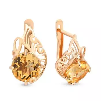 Серьги с цитринами из красного золота 585 пробы