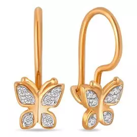 Серьги с фианитами из красного золота 375 пробы