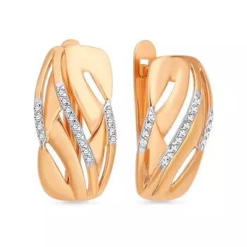 Серьги с фианитами из красного золота 585 пробы