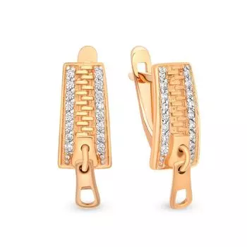 Серьги с фианитами из красного золота 585 пробы