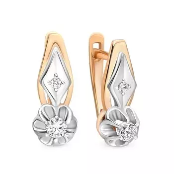 Серьги с фианитами из красного золота 585 пробы