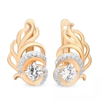 Серьги с фианитами из красного золота 585 пробы