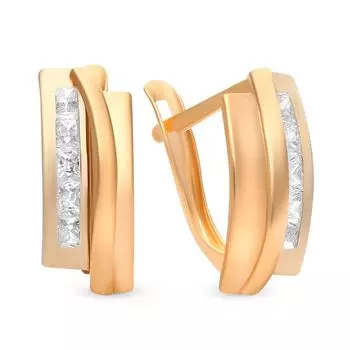 Серьги с фианитами из красного золота 585 пробы