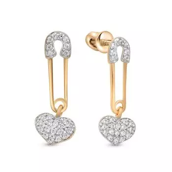 Серьги с фианитами из красного золота 585 пробы
