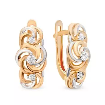 Серьги с фианитами из красного золота 585 пробы