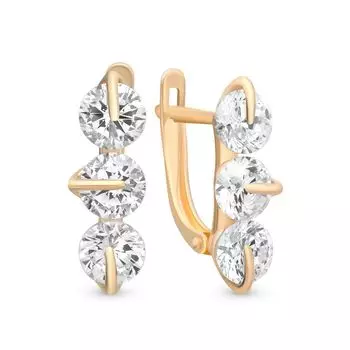 Серьги с фианитами из красного золота 585 пробы