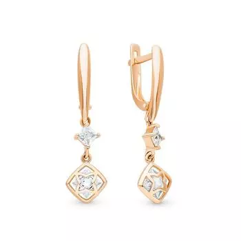 Серьги с фианитами из красного золота 585 пробы