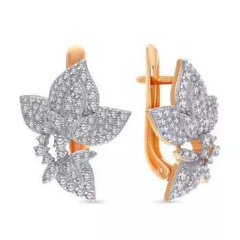 Серьги с фианитами из красного золота 585 пробы