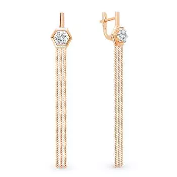 Серьги с фианитами из красного золота 585 пробы