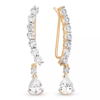 Серьги с фианитами из красного золота 585 пробы