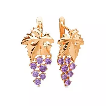 Серьги с фианитами из красного золота 585 пробы