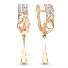 Серьги с фианитами из красного золота 585 пробы