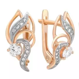 Серьги с фианитами из красного золота 585 пробы