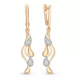 Серьги с фианитами из красного золота 585 пробы