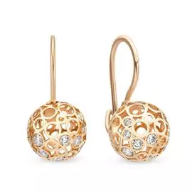 Серьги с фианитами из красного золота 585 пробы