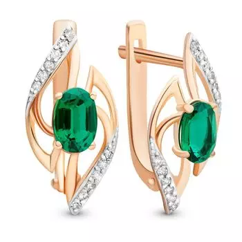 Серьги с гидротермальным изумрудом и бриллиантами из красного золота 585 пробы