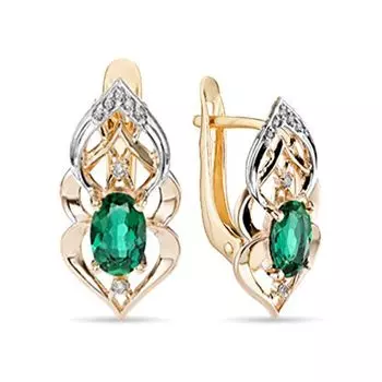 Серьги с гидротермальным изумрудом и бриллиантами из красного золота 585 пробы