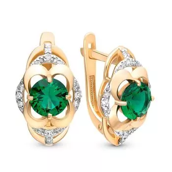 Серьги с гидротермальным изумрудом и бриллиантами из красного золота 585 пробы