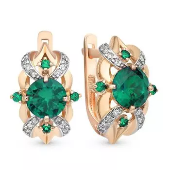 Серьги с гидротермальным изумрудом и бриллиантами из красного золота 585 пробы