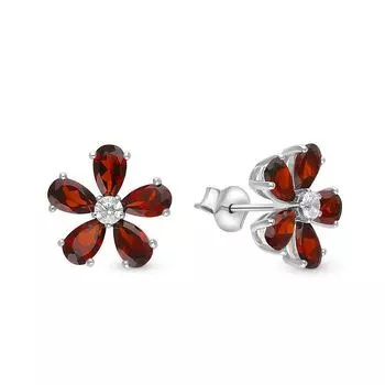 Серьги с гранатами из белого золота 585 пробы