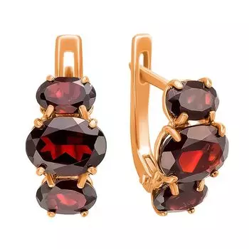 Серьги с гранатами из красного золота 585 пробы
