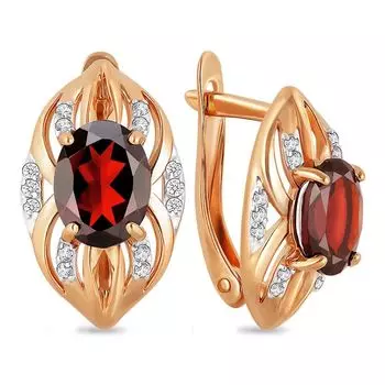 Серьги с гранатами из красного золота 585 пробы