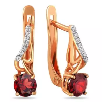 Серьги с гранатами из красного золота 585 пробы