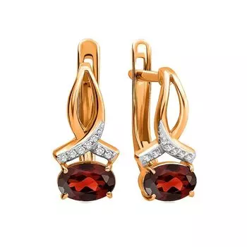 Серьги с гранатом и фианитами из красного золота 375 пробы