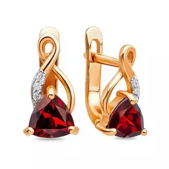 Серьги с гранатом и фианитами из красного золота 375 пробы