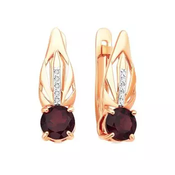 Серьги с гранатом и фианитами из красного золота 585 пробы