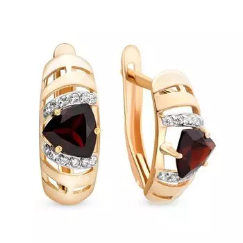 Серьги с гранатом и фианитами из красного золота 585 пробы