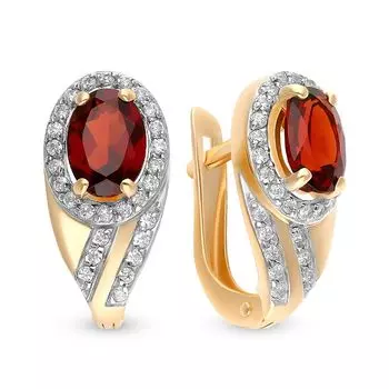 Серьги с гранатом и фианитами из красного золота 585 пробы