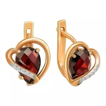 Серьги с гранатом и фианитами из красного золота 585 пробы