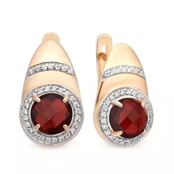 Серьги с гранатом и фианитами из красного золота 585 пробы