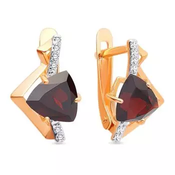 Серьги с гранатом и фианитами из красного золота 585 пробы