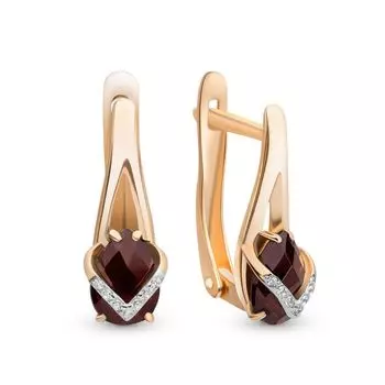 Серьги с гранатом и фианитами из красного золота 585 пробы