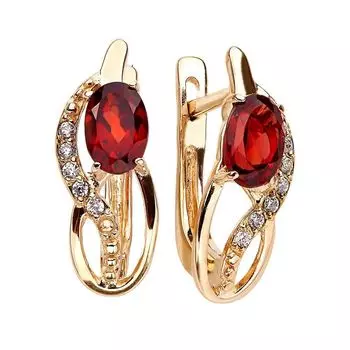 Серьги с гранатом из красного золота 585 пробы