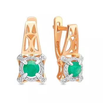 Серьги с изумрудом и бриллиантами из красного золота 585 пробы