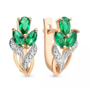 Серьги с изумрудом и бриллиантами из красного золота 585 пробы