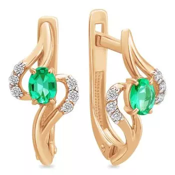 Серьги с изумрудом и бриллиантами из красного золота 585 пробы