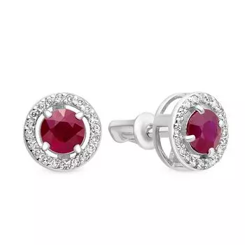 Серьги с рубином и бриллиантами из белого золота 585 пробы