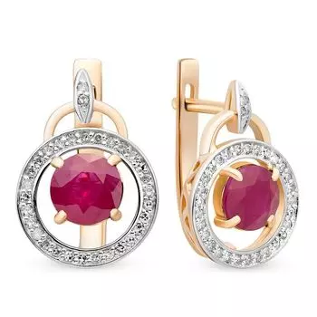 Серьги с рубином и бриллиантами из красного золота 585 пробы